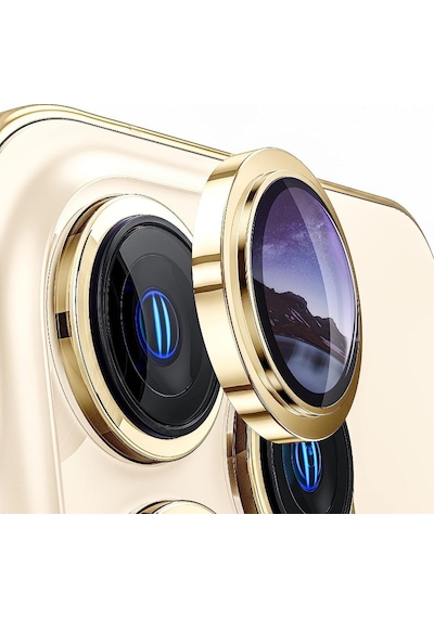 Apple Uyumlu iPhone 13 Pro / 13 Pro Max Safir Seri Kamera Lens Koruyucu Gold Gold