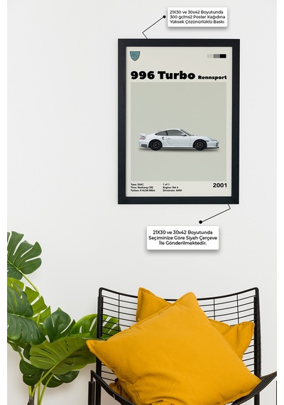 Porsche 996 Turbo-2001 V1 Car Serie Özel Tasarım Siyah Çerçeveli Tablo Poster