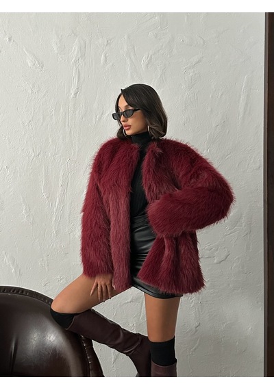 Verymoda Suni Kürk Ceket F1608 Bordo