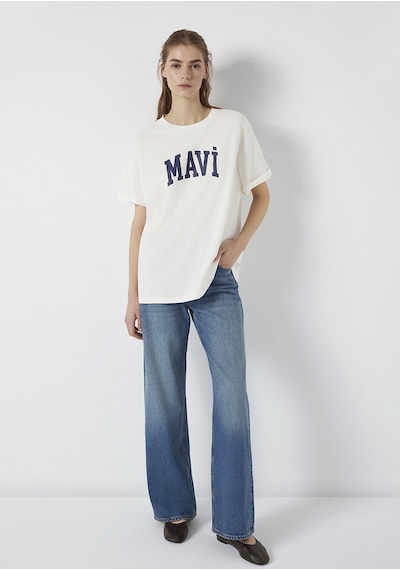 Mavi - Mavi Logo Baskılı Ekru Tişört. 1600843-81964 Ekru