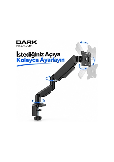 Vm18 1 Adet Monitör Takılabilen 13"-32" Uyumlu Amortisörlü, Masa Monte Monitör Kolu Dk-ac-vm18