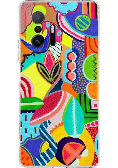 Xiaomi Mi 11t Pro İle Uyumlu 1mm Slim Fit Retro Colors 6 Baskılı Şeffaf Kılıf Şeffaf