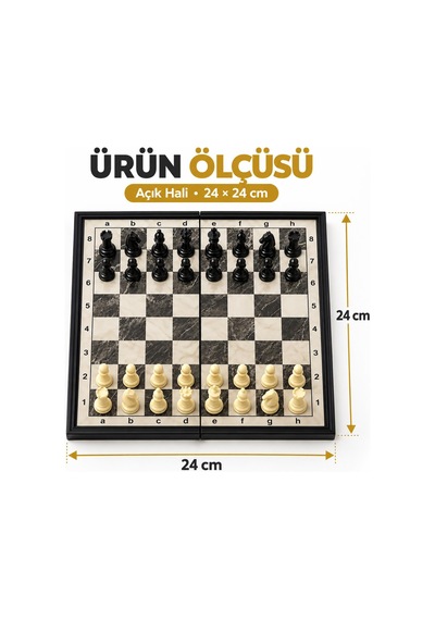 Manyetik Satranç Takımı 24x24 Cm Katlanabilir Taşınabilir Mermer Desenli Satranç Seti