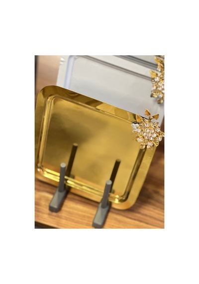 Taşlı Gold Sunum Tepsisi 6 Adet Altın