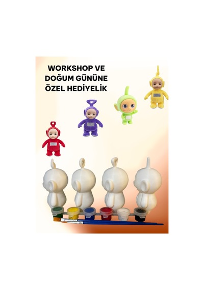 3d Teletubbies Dipsy-po-winky-laa Laa 4 Lü Set Figür Boyama Seti - Kendin Boya Hobi Ve Etkinlik Seti - Akrilik Boya + 8 Fırça