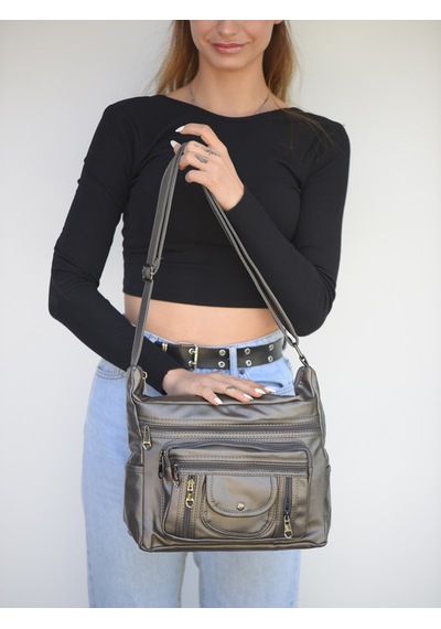 Jara Bag Pera Kadın Çapraz Çanta Yumuşak Dokulu, 7 Bölmeli Ve Geniş Kullanım Alanı Gümüş