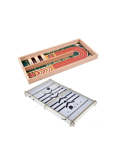 Ahşap 2'si 1 Arada Shuffleboard Ve Hızlı Sapan Oyunu - Çift Taraflı Eğitici Çocuk Kutu Oyunu