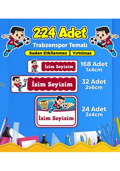 Trabzonspor Futbol Temalı Okul Kreş Kişiye Özel İsim Etiket Seti - Model 282 Çok Renkli