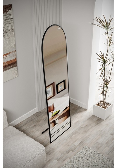 Evdemo Pamir Siyah Metal Çerçeveli Ayaklı Oval Boy Aynası 180x50 Cm Siyah