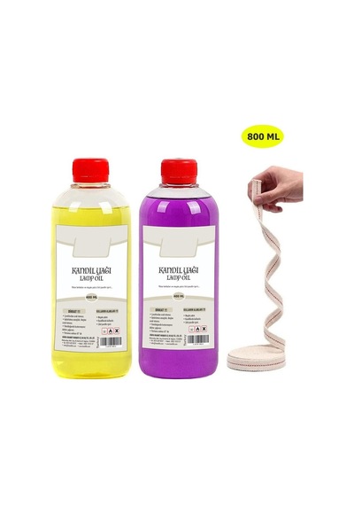 Kandil Yağı, 2'li Set, Mor Sarı, 800 Ml + 50cm Fitil