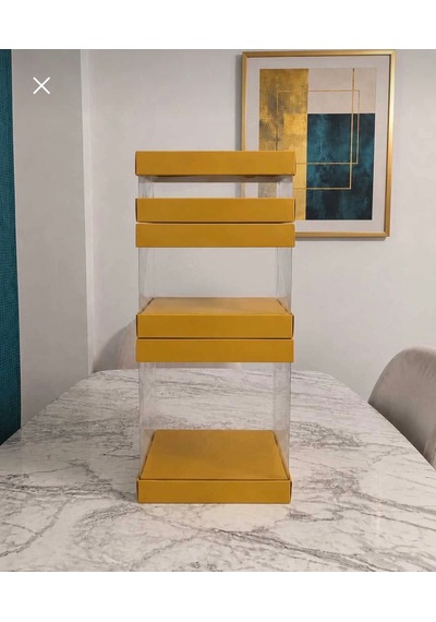Asetat Gelin&damat Çeyiz Bohça Kutusu Hardal Sarısı 3'lü Set 1 Takım Şeffaf Katlanabilir Demonte Söz Nişan Hediyelik Ölçüler Büyük Boy:33 33 40cm Orta Boy: 33 33 25cm Küçük Boy: 33 33 15cm