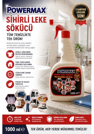 Powermax Sihirli Leke Çıkarıcı 1000 Ml X2 Set Çok Amaçlı Leke Temizleyici Güçlü Formül