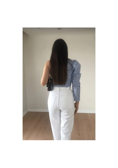 Woddi Beyaz Palazzo Kadın Yüksek Bel Salaş Jeans Likralı Palazzo Kot Pantolon-3