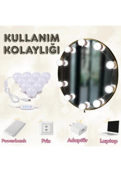 10 Lu Makyaj Masası Banyo Aynası Giyim Odası Aydınlatma Hollywood Tarzı Nostaljik Led Lamba 3 Mod Çok Renkli