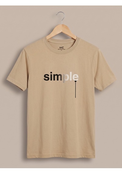Maccali Erkek Bej Simple Baskılı Bisiklet Yaka Bol Kesim Tişört