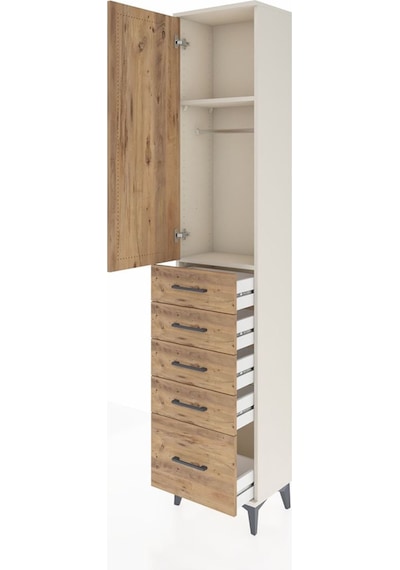 Arges Dolap 2 Raflı 5 Çekmeceli Tek Askılı 44x30x221 Aytaşı-çam Aytaşı