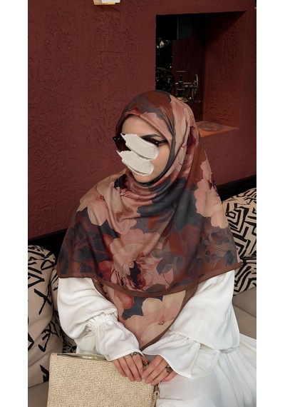 Qalortex Scarf Pamuklu Soft Meva Desen Eşarp-çikolata Çikolata