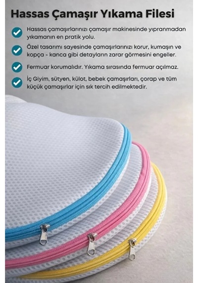Lüx 3'lü Set Fermuarlı Bebek Çorap Sütyen Çamaşır Kurutma & Yıkama Filesi Beyaz