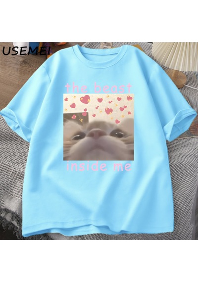 Flood Of Style The Beast Inside Me Cat Meme T-shirt Men Women Dank Memes Tee Shirt Silly Cats Unhinged Tshir Mavi