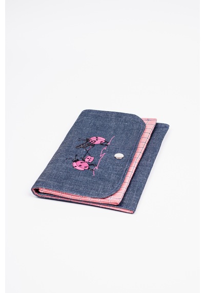 Fabric Craft Bag Kadın Kumaş Cüzdan Nakışlı Mavi - Pembe