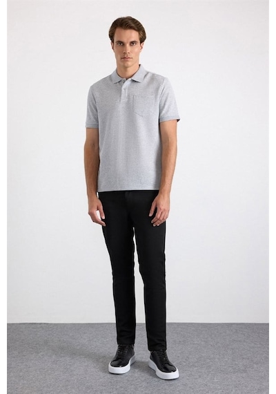 Süvari Gri Regular Düz Baskısız Pike Düğmeli Polo Yaka Tişört Sts1014000002-s05