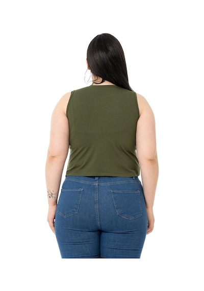 Disentis Büyük Beden Bisiklet Yaka Kolsuz Crop Viskon Haki Body-haki Haki