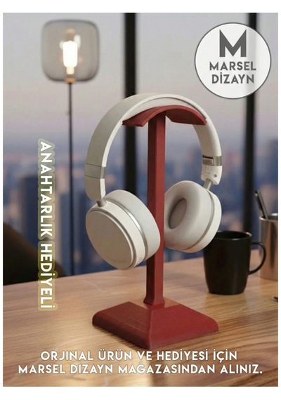 Dekoratif Gamer Kulaklık Standı - Kulaklık Tutucu- Ateş Kırmızısı - 24 Cm - Kış Temalı Anahtarlık