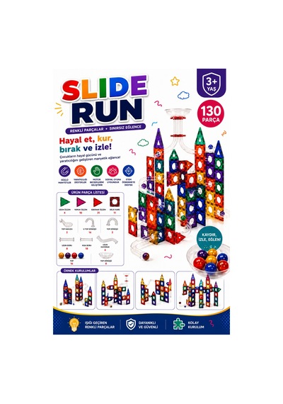 Slide Run 130 Parça Manyetik Blok Seti Bilye Parkuru Ve Yapı Oyuncağı 3+ Yaş