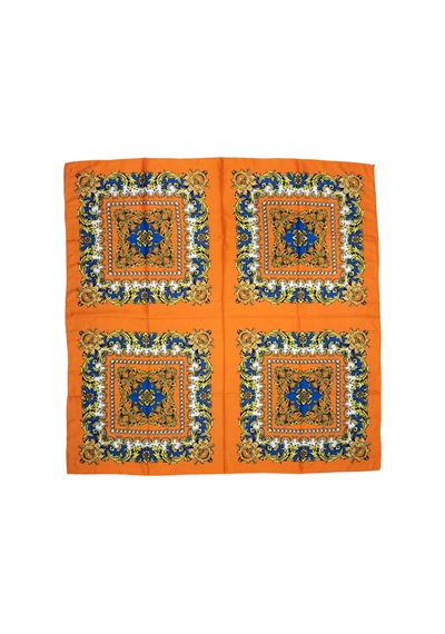 Tikitonki Etnik Çiçek Desenli Çok Parçalı Saten Oranj Eşarp Oranj Oranj