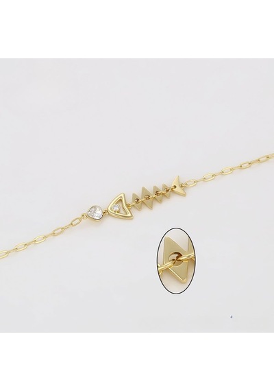 Zirkon Taşlı Balık Figürlü 14 Ayar Altın Kaplama Minimal Kadın Bileklik Gold