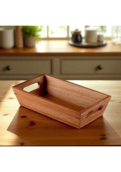 Deconox Akasya Ağacından Ekmek Sepeti - Doğal Ahşap Ekmeklik, Şık Ekmek Sunumluk 23x13x7cm - Kahvaltı Ve Sofral Diğer