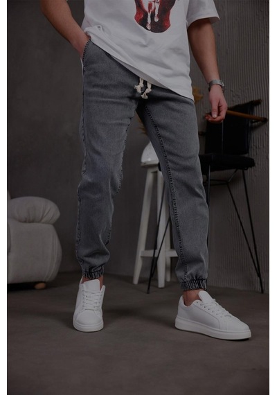 Oksit Zessi Paçası Ve Beli Lastikli Slim Fit Likralı Kot Jogger Pantolon Siyah