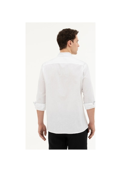 Pierre Cardin Keten Karışımlı Regular Fit Uzun Kollu Gömlek 1834748 Beyaz