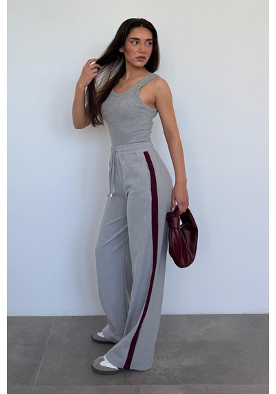 Madmext Gri Şerit Detaylı Bol Paça Kadın Pantolon Mg2441 Gri