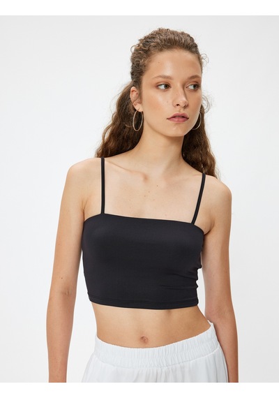 Koton Crop Atlet Basic İp Askılı Slim Fit Siyah 4sal30294ık Siyah