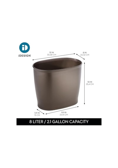 Interdesign Kent Oval Çöp Kutusu, Banyo Mutfak Ofis İçin, Plastik, 30,5x20,3x25,4cm, Kahverengi