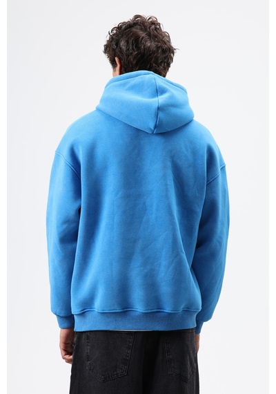 Vamos Basic Oversize Yıkamalı Hoodie Turkuaz