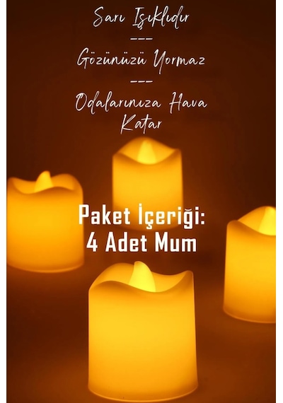 4 Adet Mat Beyaz Mini Led Mum Seti Pilli Dumansız Alevli Ledli Dekoratif Yapay Mum Dekor Işığı Beyaz