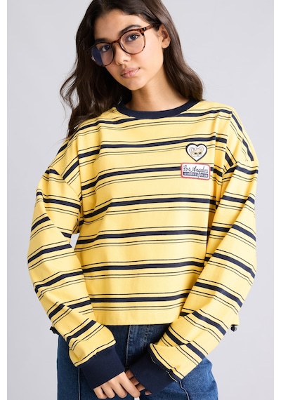 Defacto %100 Pamuk Loose Fıt Bisiklet Yaka Baskılı Çizgili Sweatshirt I2418ax26auyl275 Sarı-yl275