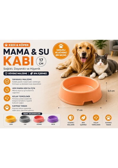 Kedi Köpek Mama Ve Su Kabı 17 Cm Kaymaz Tabanlı Bpa İçermez - Turuncu