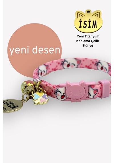 Caramelos İsimli Güvenlik Kilitli Kedi Tasması Pembe