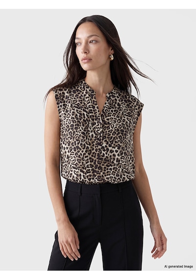 Lcw Everyday Kahverengi Kaçık Yaka Leopar Desenli Bluz