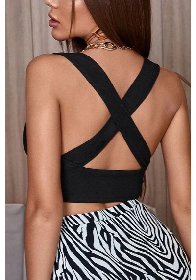 Terapi Men Kadın Siyah Çapraz Sırt Detaylı Crop Top Bluz Siyah
