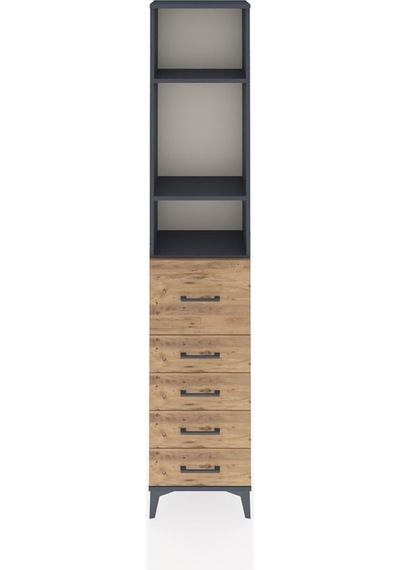 Arges Dolap 3 Raflı 5 Çekmeceli 44x30x221 Antrasit-çam Antrasit