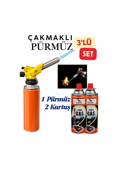 Çakmaklı Pürmüz Dmx4661 - Kamp Piknik Mutfak Tipi Otomatik Ateş Tutuşturucu Pürmüz Başlık + 2 Kartuş Sarı Sarı