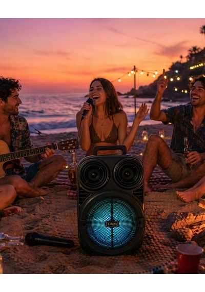 Taşınabilir Bluetooth Speaker Mikrofonlu Karaoke Hoparlör Rgb Işı