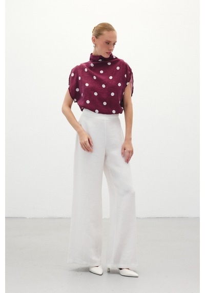 Sateen Puantiye Desenli Bluz - Bordo-136213 Bordo