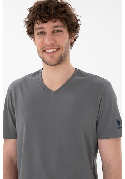 U.S. Polo Assn. Erkek Regular Fit  V Yaka Gri Basic Tişört 50305858-VR024