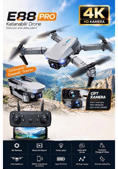 4k Çift Kameralı Katlanabilir Drone Wifi App Kontrollü Fpv Quadcopter 2 Bataryalı