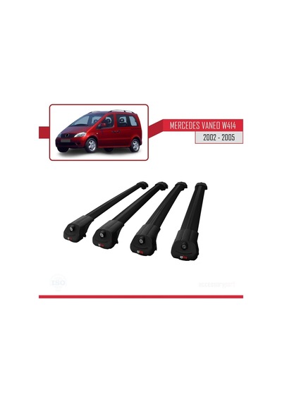 Mercedes Vaneo W414 2002-2005 Arası İle Uyumlu Ace-1 Ara Atkı Tavan Barı Siyah 4 Adet Bar